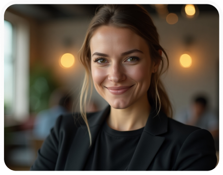 Confident young businesswoman smiling in a modern office setting